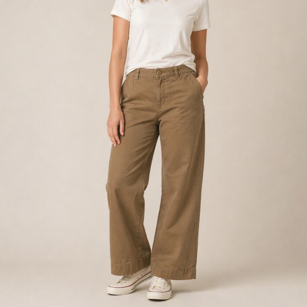 Wide-Leg High-Rise Cotton Pants - Brown